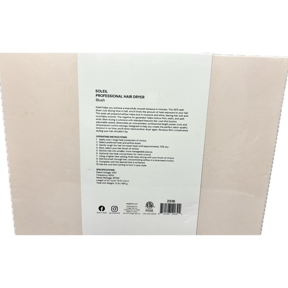 L'ange Soleil Professional Hair Dryer Blush Pink 1875W New Sealed - Picture 3 of 3